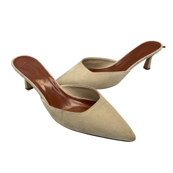 Le Monde Beryl Shoes - Le Monde Beryl Neutral Cream Suede Leather Kitten Heel Pointed Toe Mules